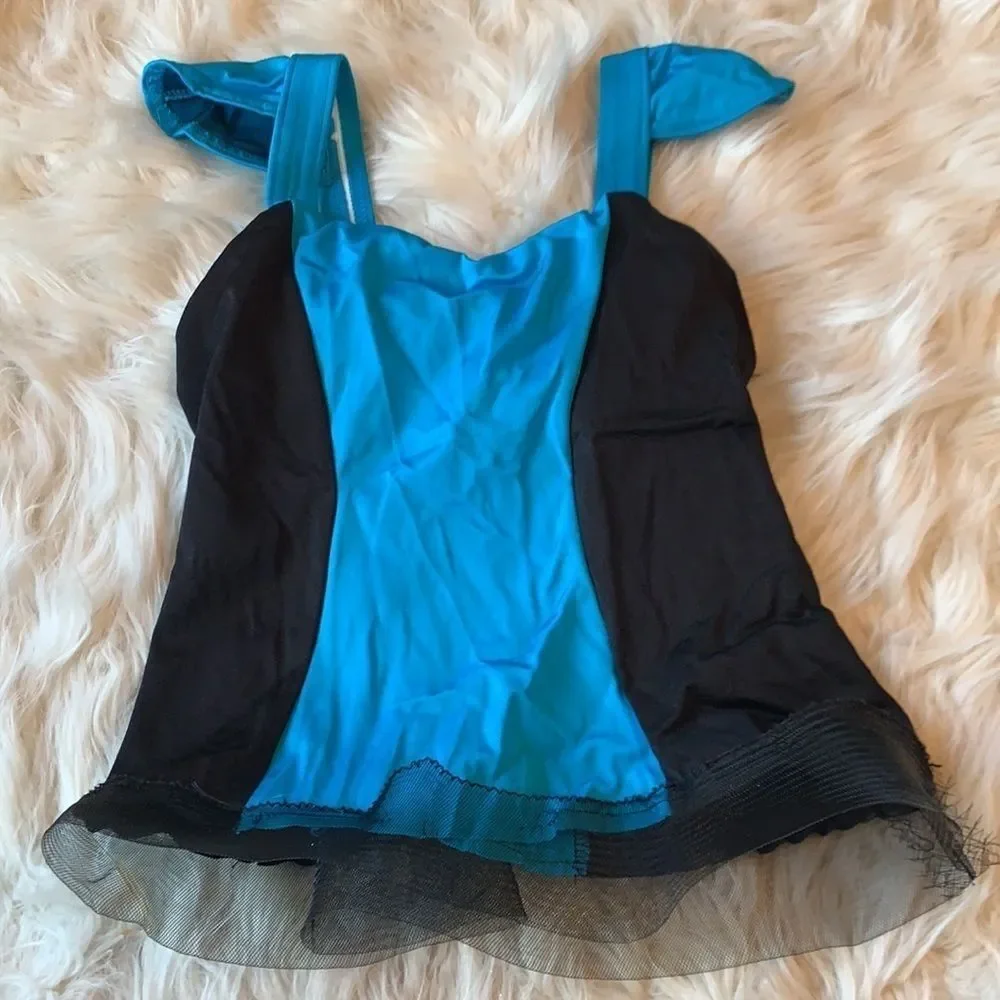 Blue and Black two piece color block dance costume